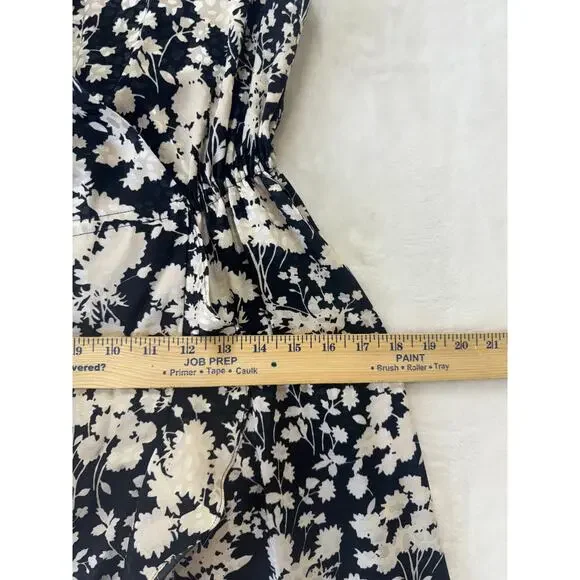 Rebecca Minkoff Assia Faux-Wrap Midi Dress Size S Black Cream Floral Flounce - Picture 10 of 14